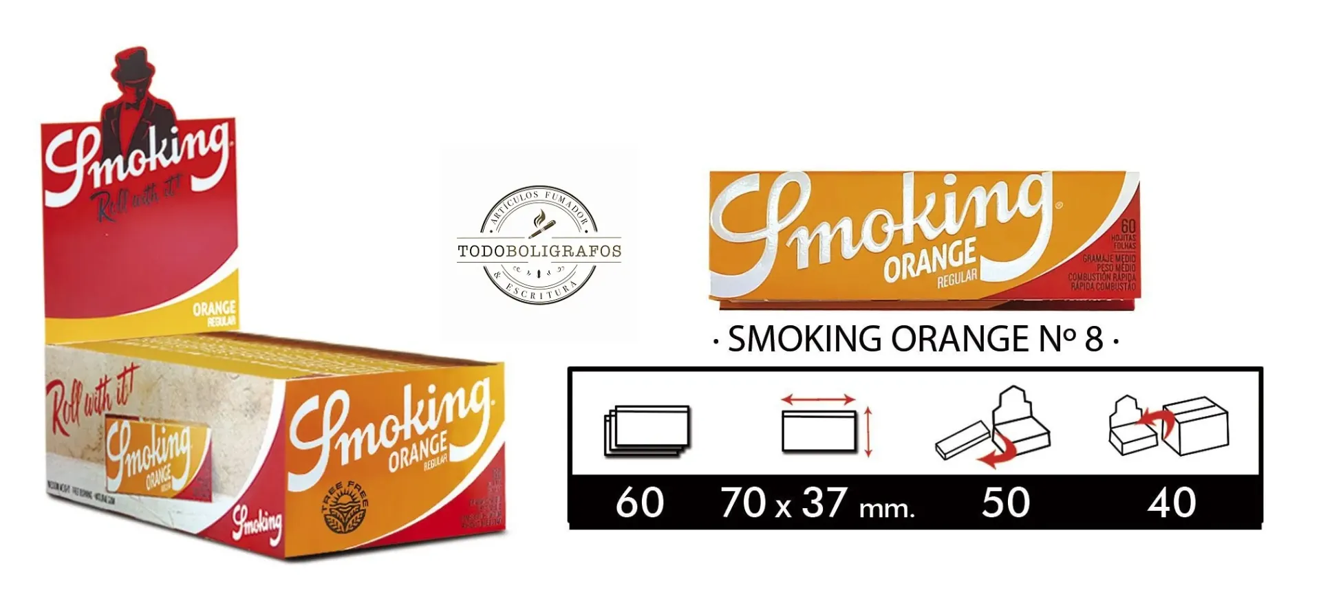 Papel Smoking naranja- orange.  papel de liar combustion rapida . Caja de  50 libritos.