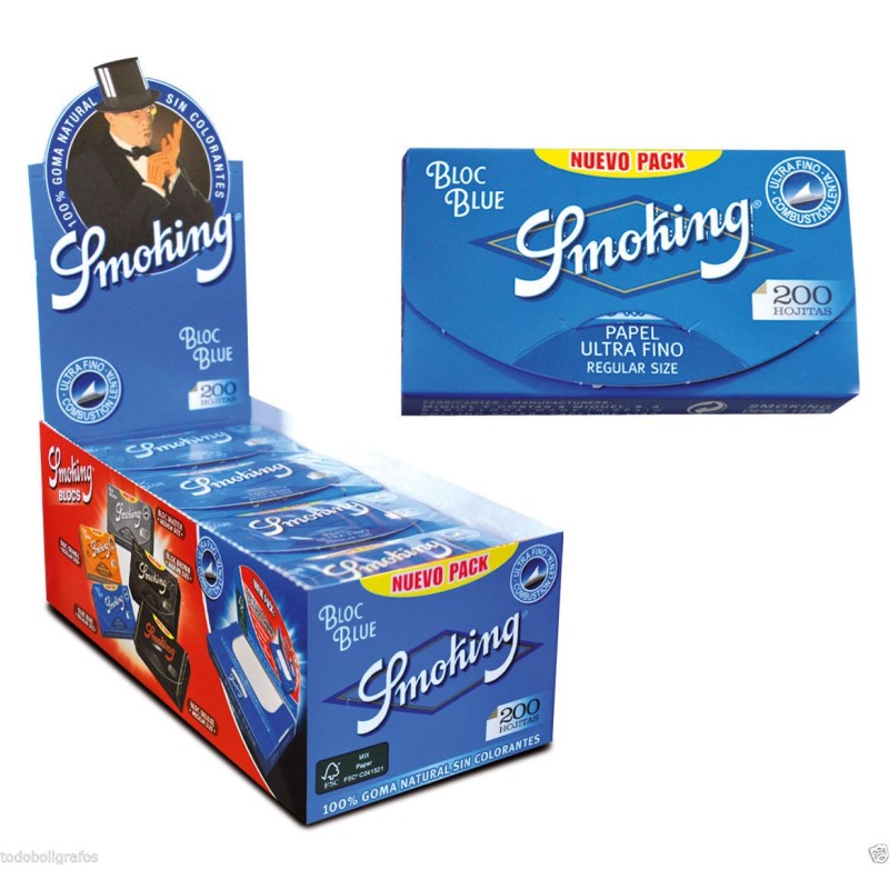 Papel  Smoking 200 azul. caja de 20 libritos de 200 hojas cada uno.