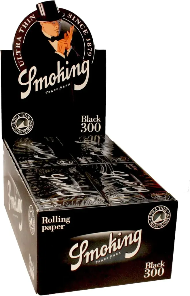 Papel Smoking 300 black . 20  libritos caja completa. tamaño medio.