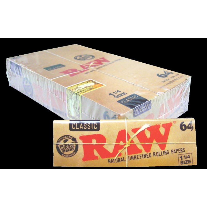Raw 1 1/4. Papel Natural. Caja con 24 libritos papel de liar Nuevo formato con 64 hojas por librito.