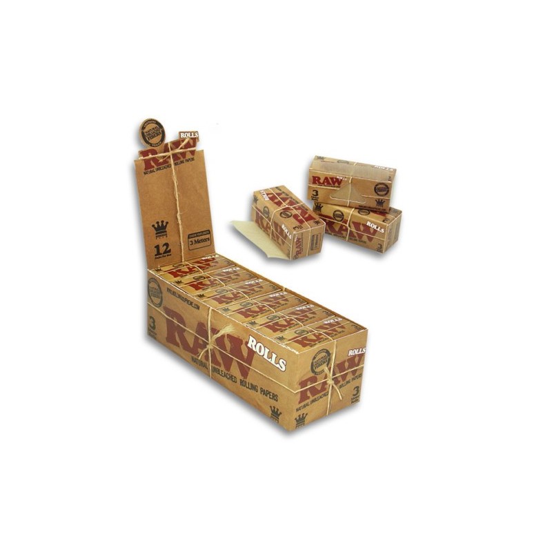 Caja con 12 Rollos de papel Raw. 3 metros por rollo.