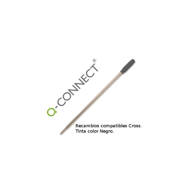 Caja con 12 recambios compatibles color negro para boligrafos Cross. Marca Q-Connet.