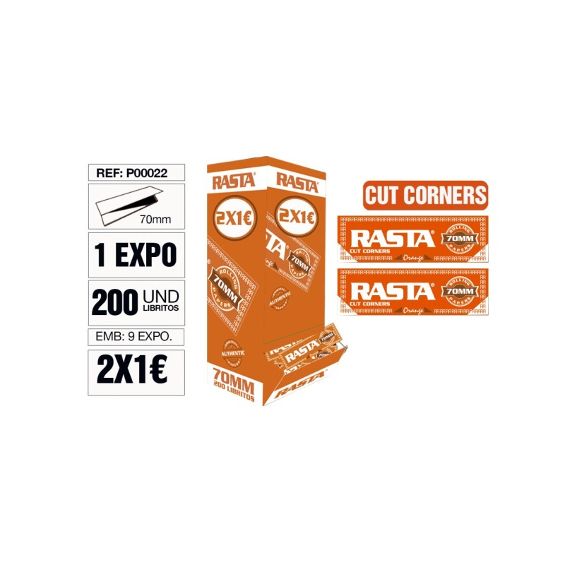 Rasta 2 x1 Naranja , caja con 200 libritos papel grueso combustion rapida. tipo Smoking naranja.