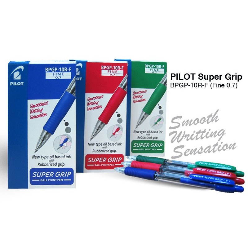 Pilot Supergrip retractil  tinta color azul. Caja con 12 Boligrafos