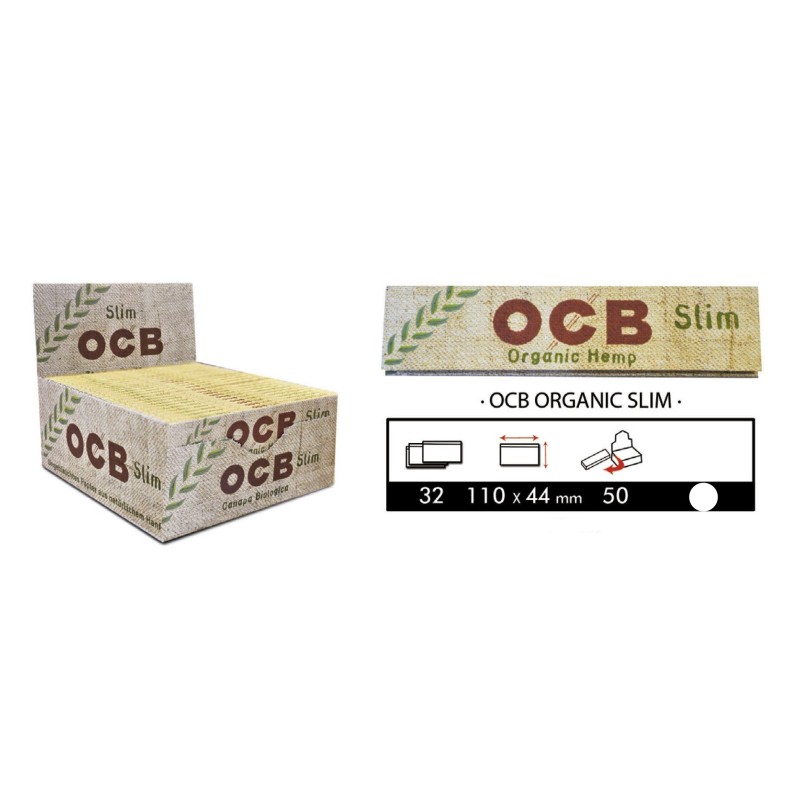 Papel  Ocb Slim king size   Organico. 50 libritos.  DL.