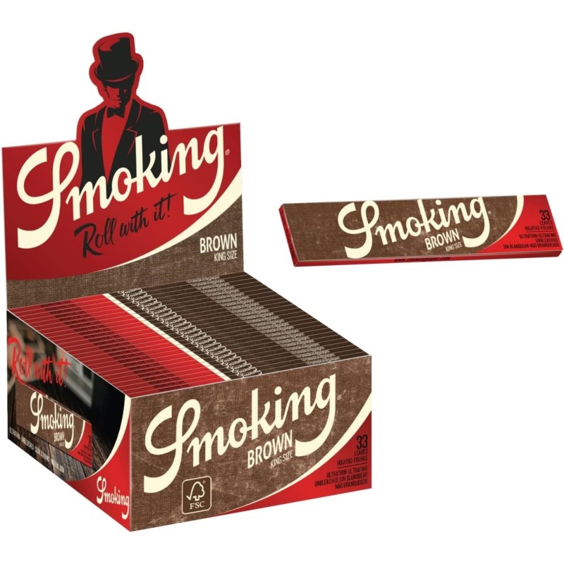 Smoking - Papel de fumar - Smoking brown slim king size  - Papel para liar largo natural fino sin blanquear 50 libritos.