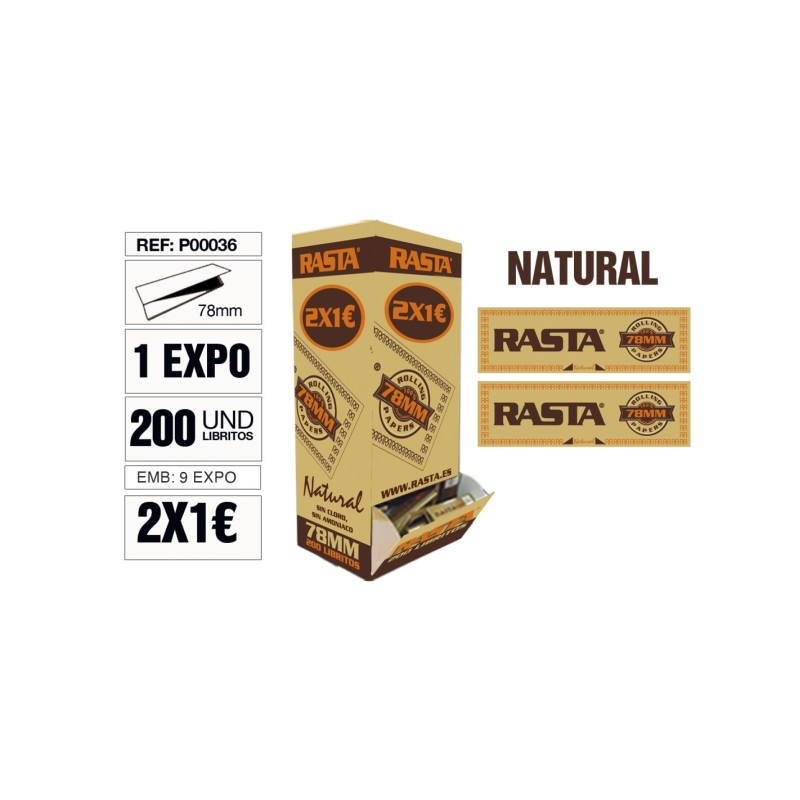 Rasta Hemp 200 libritos. tamaño 1 1/4 papel de liar natural promoción