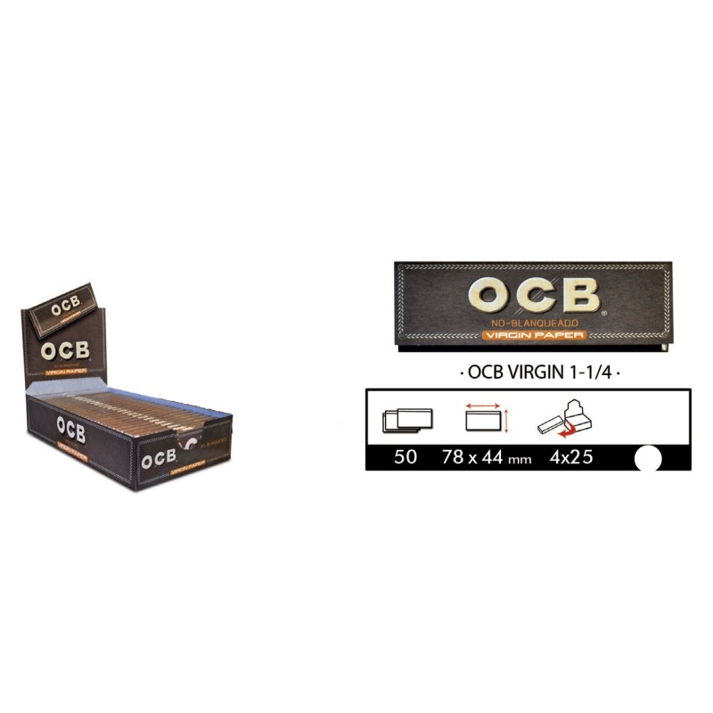 100 Libritos Papel Ocb Virgin 1 1/4. tamaño normal. 78mms.