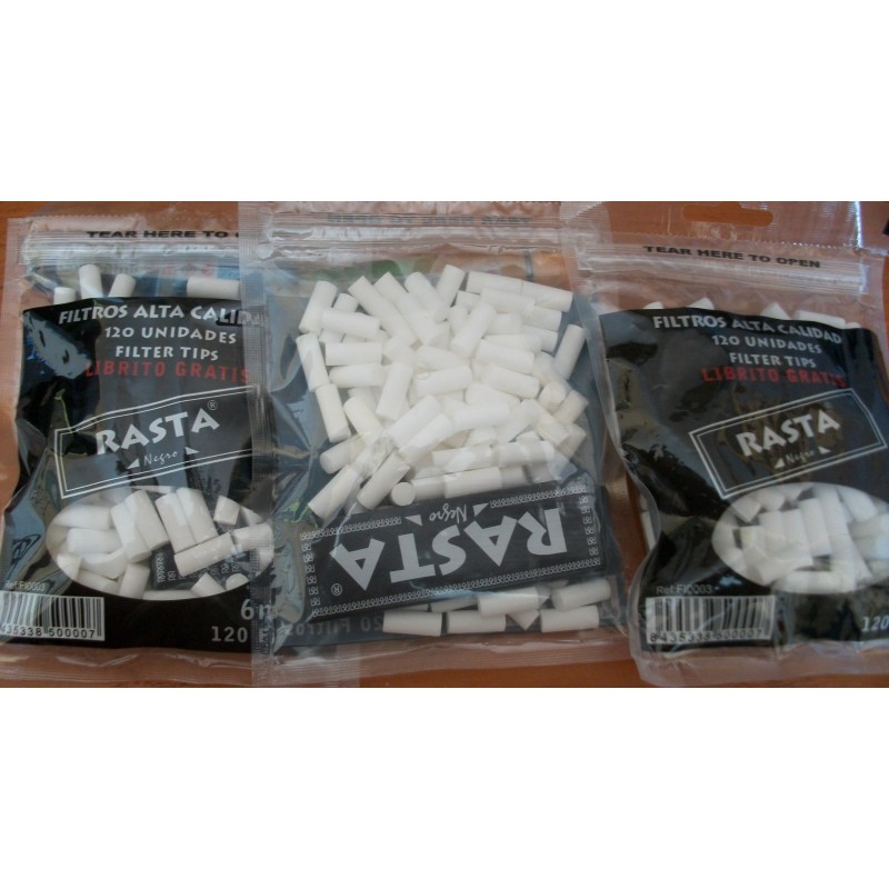 34 bolsas de filtros  slim Rasta 6mms.  + Librito Rasta negro