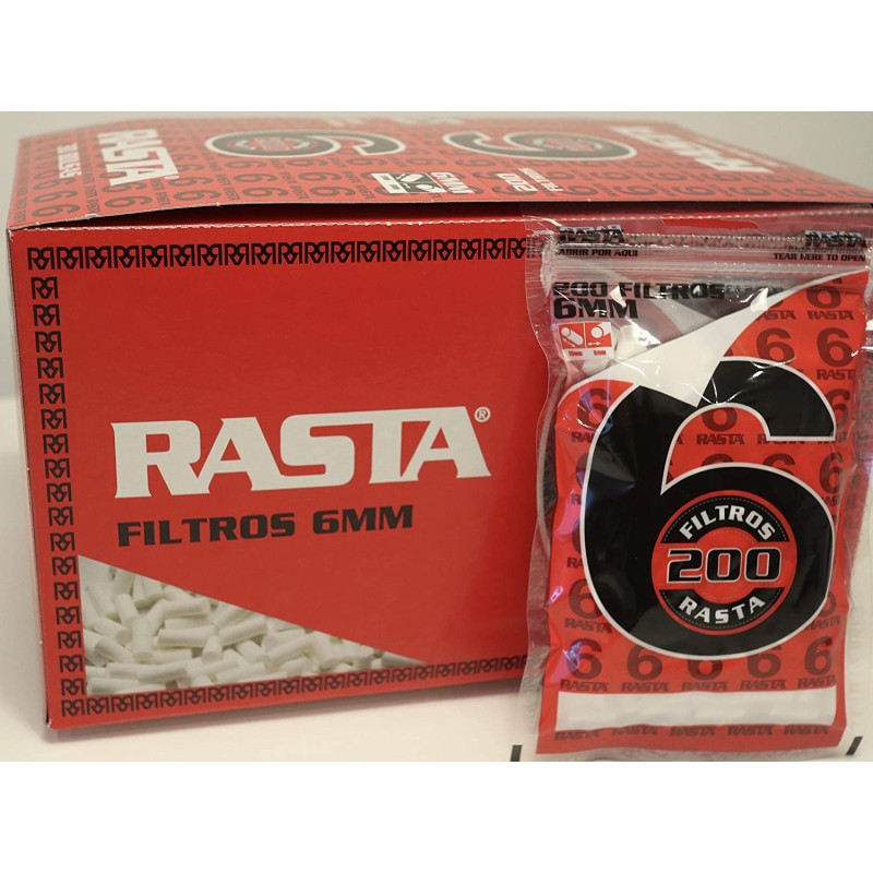 1 caja de 30 bolsas filtros Rasta slim de 6mms. 6000 filtros finos