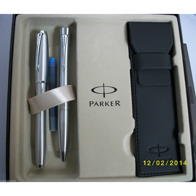 Boligrafo Y Pluma Parker Urban Acero + funda.  Elegante conjunto para regalo.