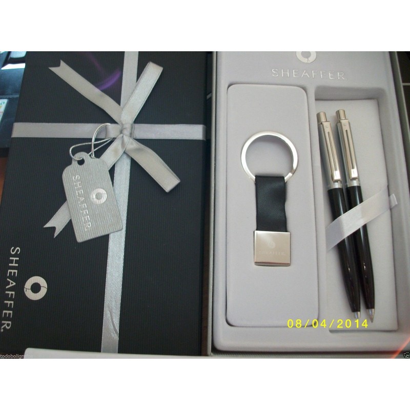 Boligrafo y portaminas Sheaffer Sentinel Negro -Acero+ LLavero. Caja para regalo.