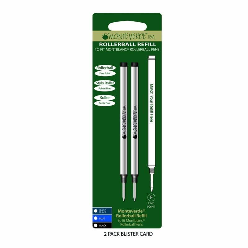 Blister con 2 recambios Monteverde Roller tinta negra punto FINO . Compatible Montblanc.