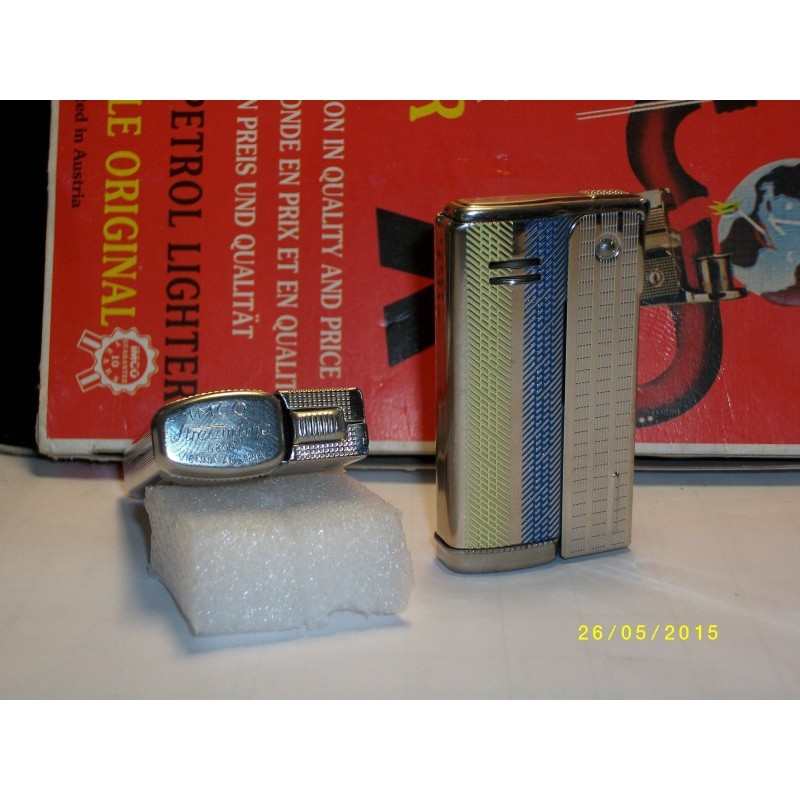 Mechero Imco 6800 Streamline cromo Amarillo - azul. Made in Austria.