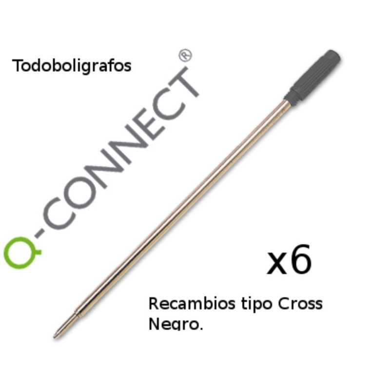 6 Recambios tinta negra q-connet, compatibles Cross ,Pierre cardin, etc