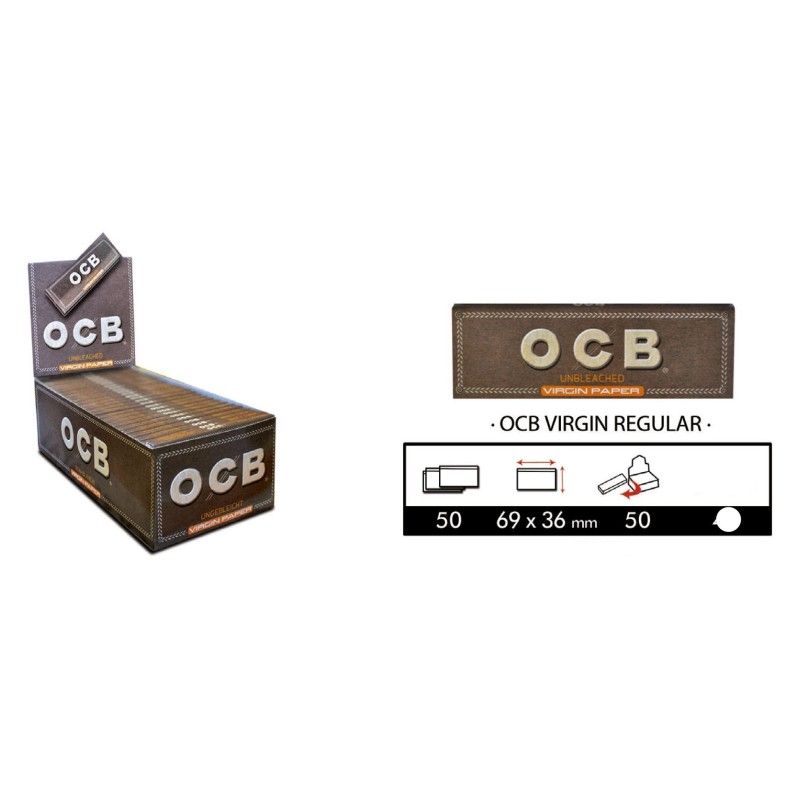 Papel  Ocb Virgin regular  Caja con 50 Libritos de papel natural.