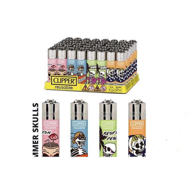 Mecheros  Clipper   Skulls verano   Cpr11  tamaño normal  -caja de 48 encendedores