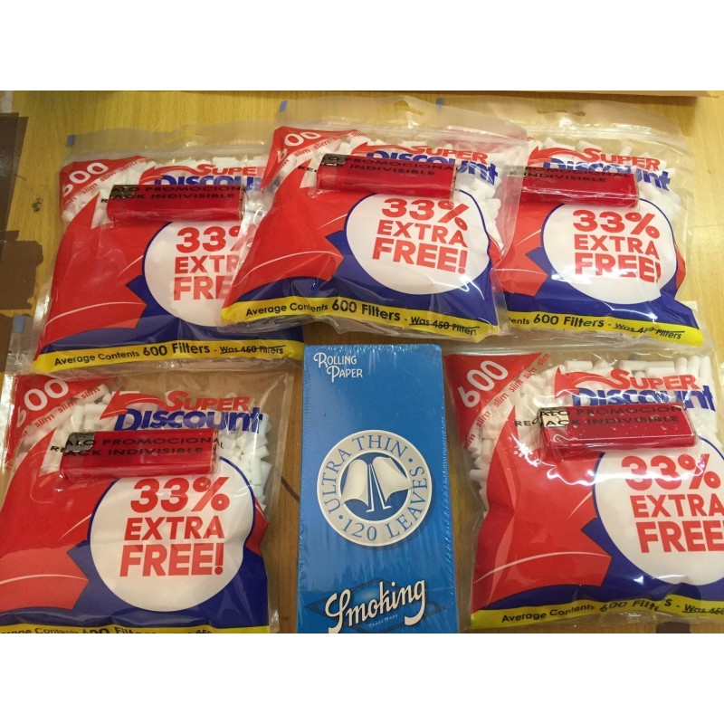 1 pack Smoking azul doble + 3000 filtros slim