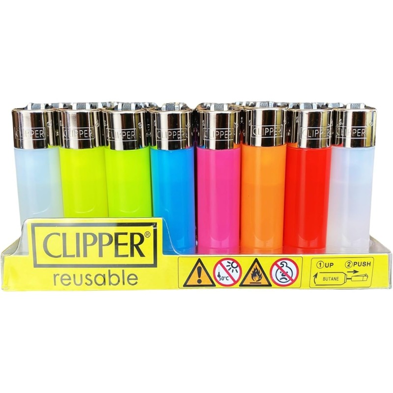 1 caja de  Mecheros Clipper Colores traslucidos pocket caja de 48 unidades. Nueva y precintada