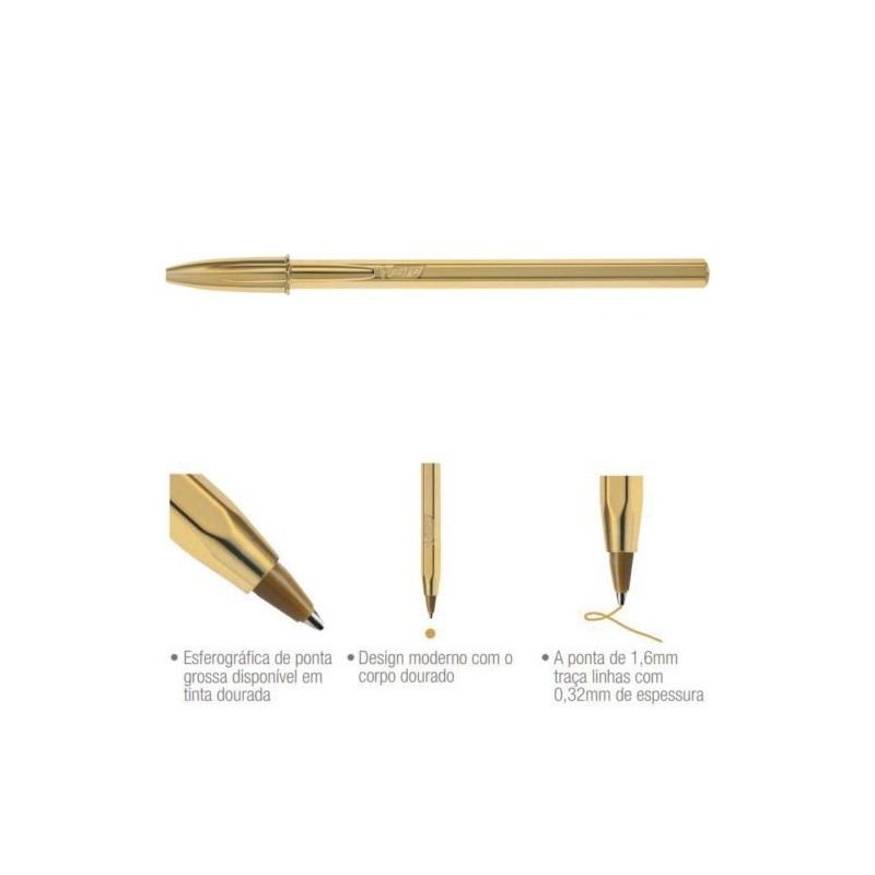 5 Boligrafos  BIC CRISTAL SHINE  ORO   -tinta color dorado , gold ink.