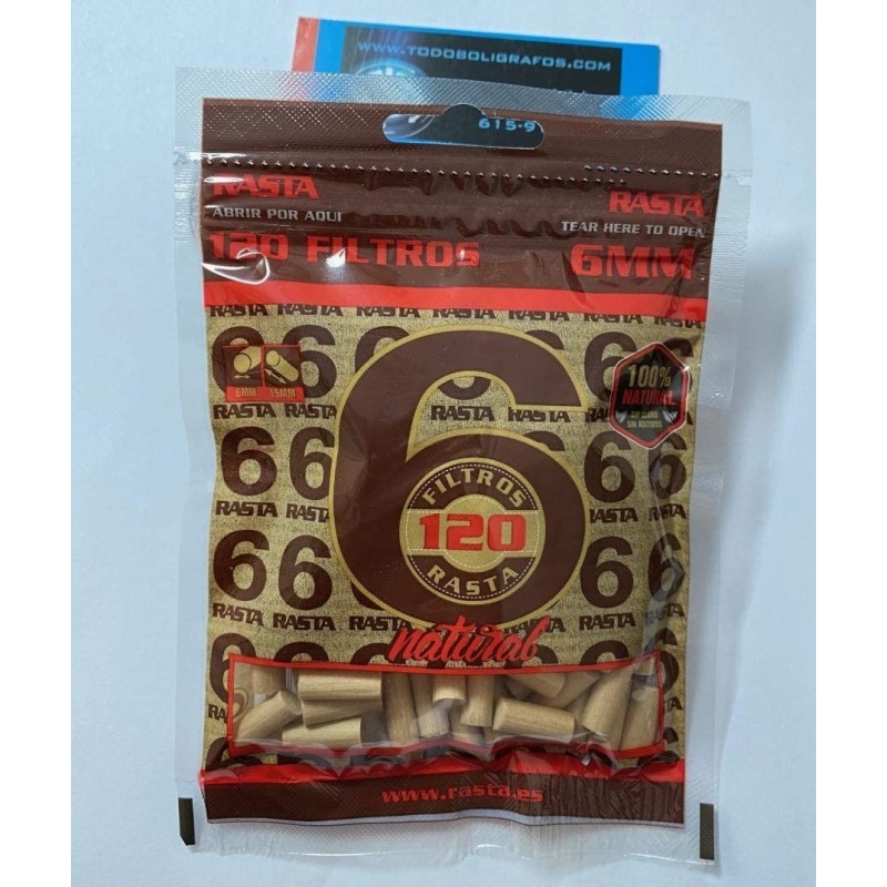 20 Bolsas de Filtros Rasta Slim Organicos.  tamaño 6 x15 mms. BIO.