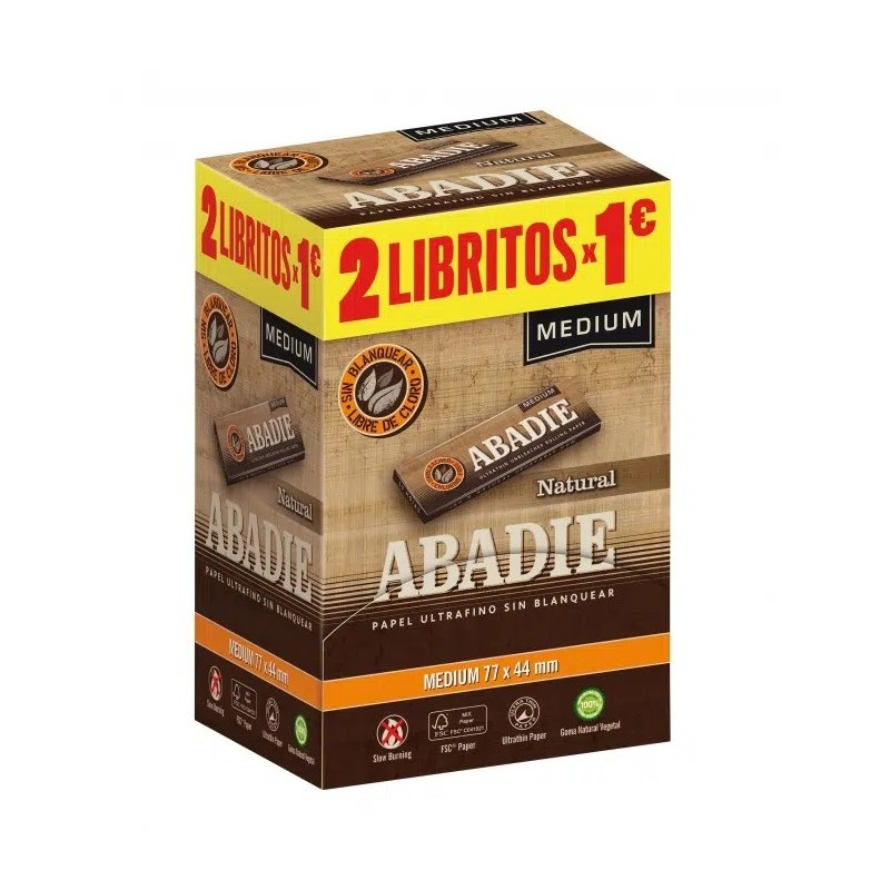 Papel Abadie natural 1 1/4.  papel de liar Bio  tamaño medio 1 1/4. 77mms.