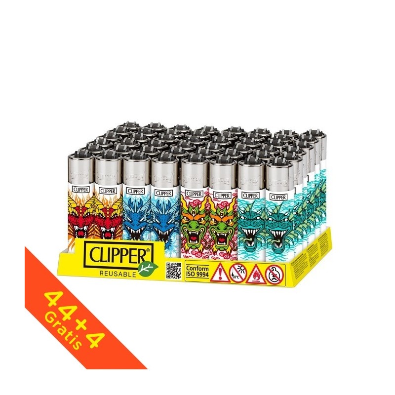 1 caja de  48 Mecheros Clipper Drachen . tamaño normal . Encendedores coleccion .