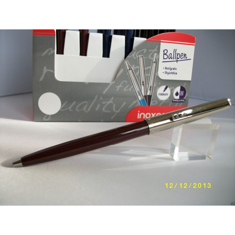 1 boligrafo Inoxcróm 77 , burdeos- acero  en caja tubo transparente.
