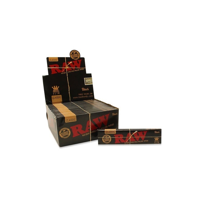 RAW Black King Size Slim Classic Natural Unrefined Skins 110mm caja completa.