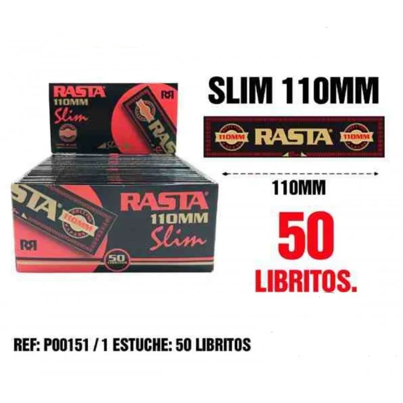 Papel Rasta Slim King size tamaño DL.  caja de 50 libritos papel de liar  fino y largo.