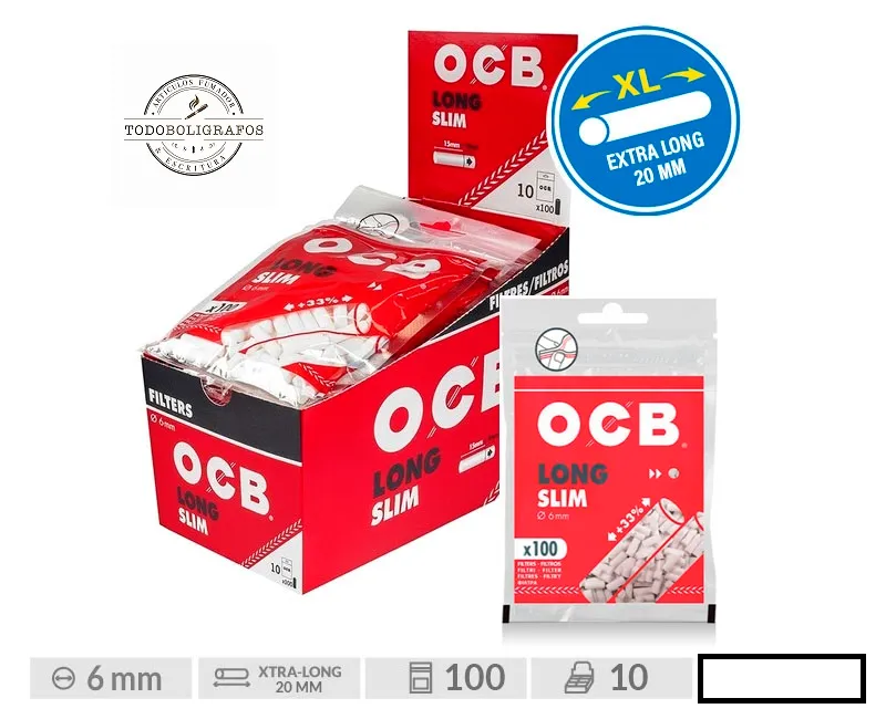 Filtros Largos y finos Ocb - Sabor puro y filtrado  10 bolsas -1000 filtros.