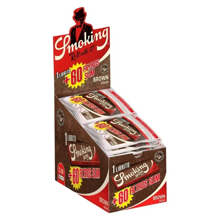 Papel Smoking brown regular  + 60 filtros -  caja de 40 libritos + filtros.
