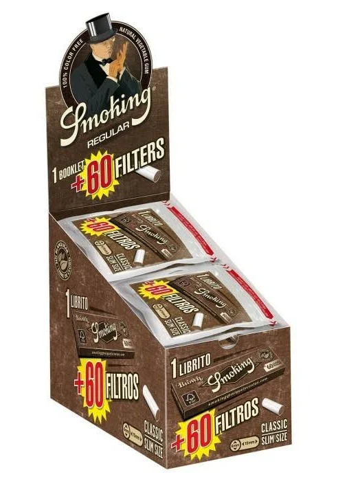 Papel Smoking brown regular  + 60 filtros -  caja de 40 libritos + filtros.