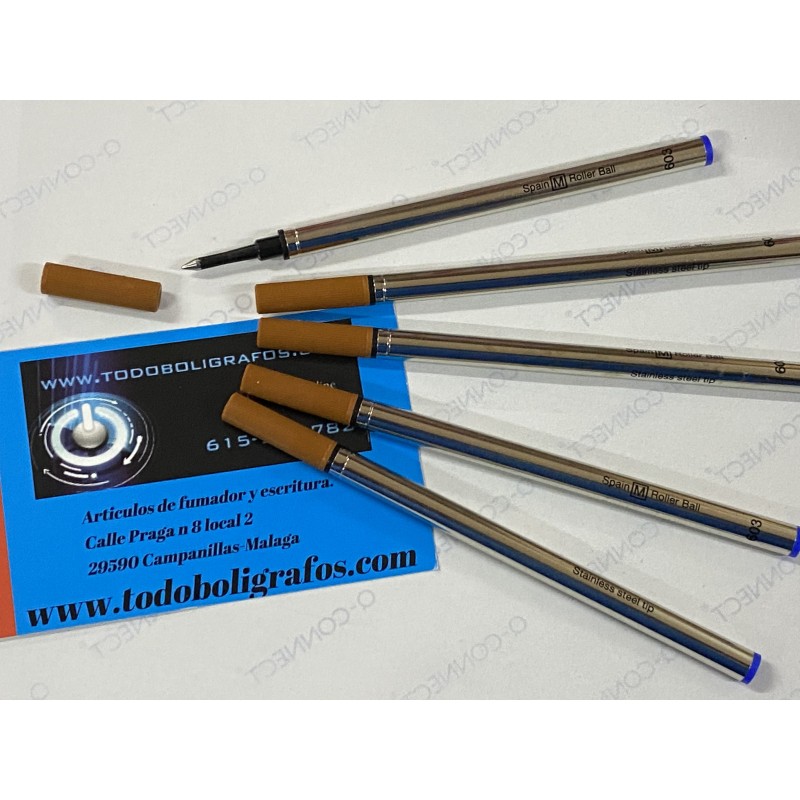 5 Recambios Roller Inoxcrom metalicos. tinta azul. punto medio