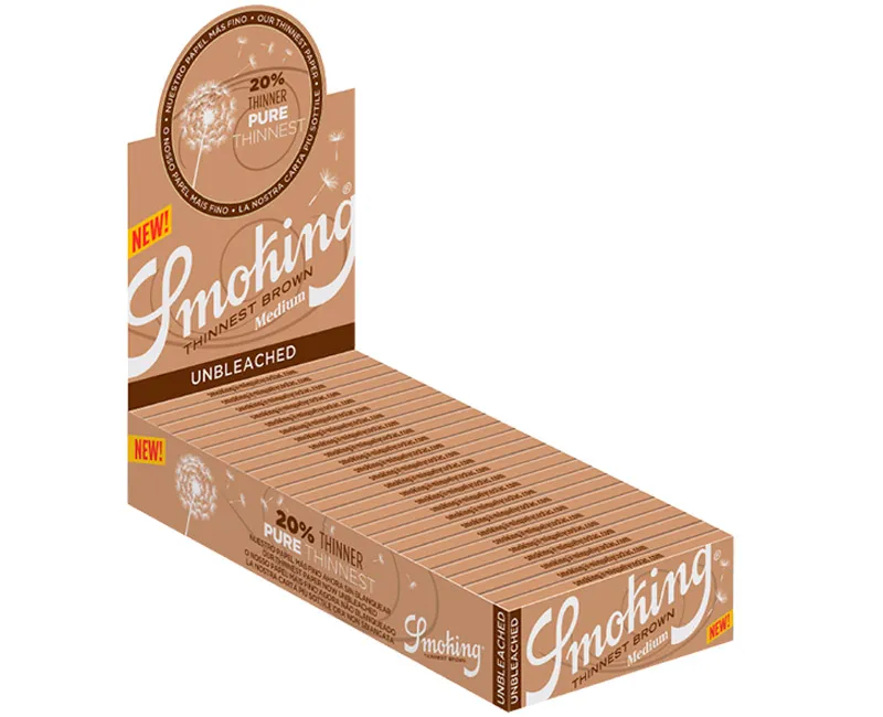 Papel Smoking Thinnest brown. tamaño mediun 1 1/4. caja de 25 libritos