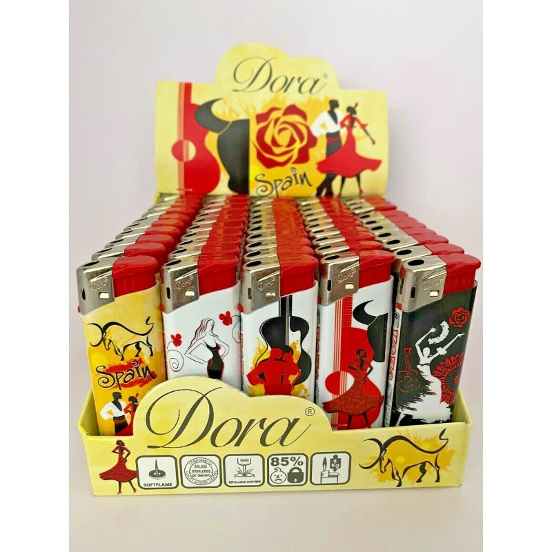 Mecheros Electronicos Dora  souvenir  toros - flamenco - España. Caja de 50 encendedores