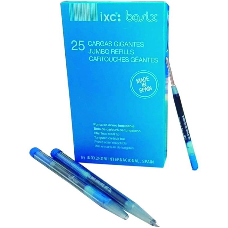 5 Recambios Inoxcrom azul  punto M  tipo jumbo  para boligrafos inoxcrom , parker.