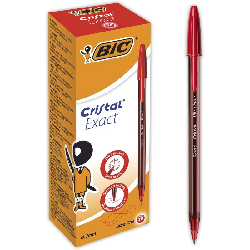 Bic exact tinta roja. punto ultrafino 0,7mms. caja de 20 boligrafos.