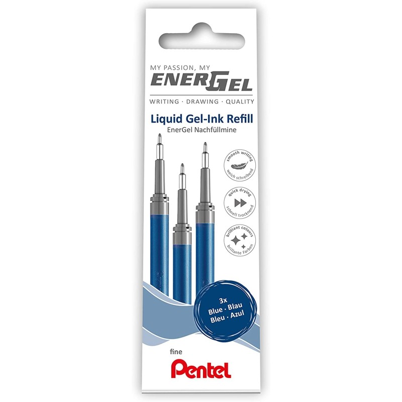 1 blister de 3 Pentel Recarga Para Energel Retráctil Liquid Gel Bolígrafos,Aguja Punta Fino
