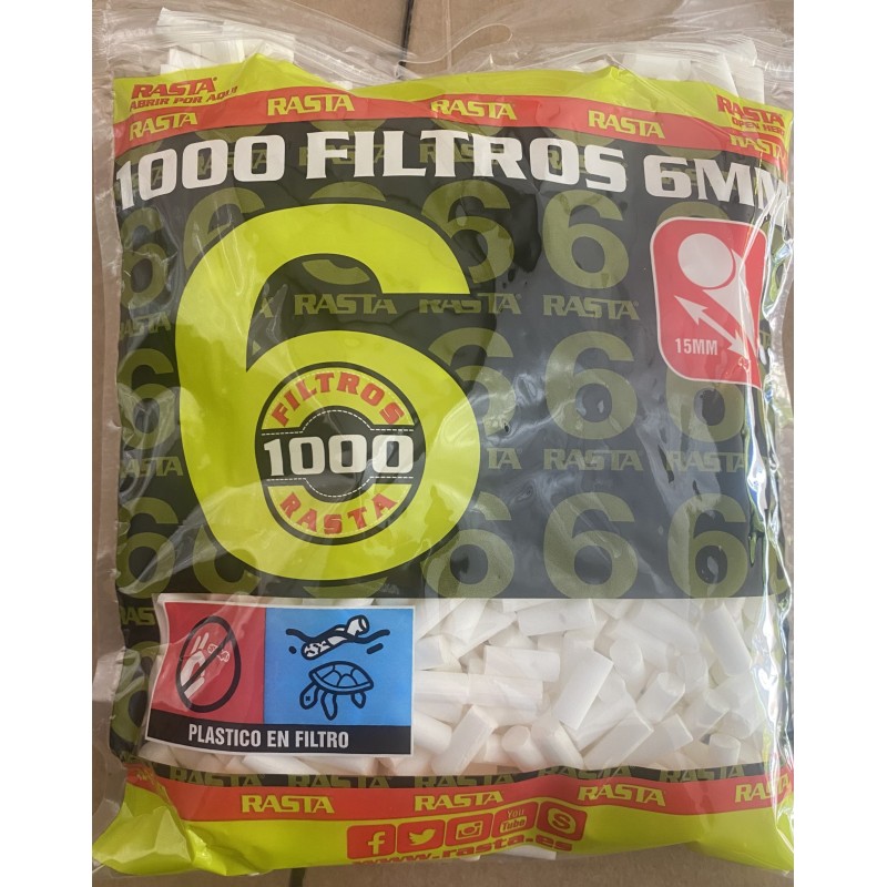 Filtros Rasta Slim 6mms.  bolsa de 1000 filtros   Finos de 6 x 15mms.