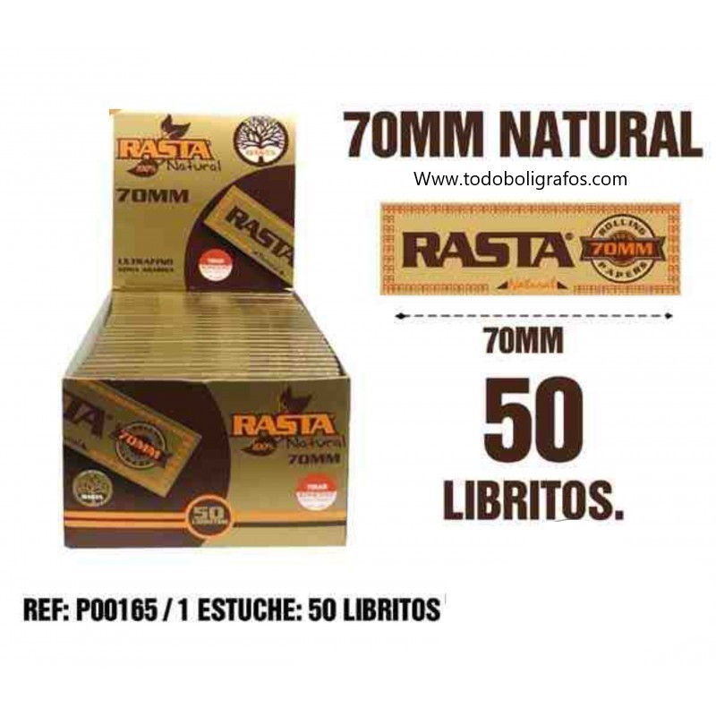 Papel Rasta natural 70 mms. papel sin quimicos ni blanqueantes-  1 caja de 50 libritos