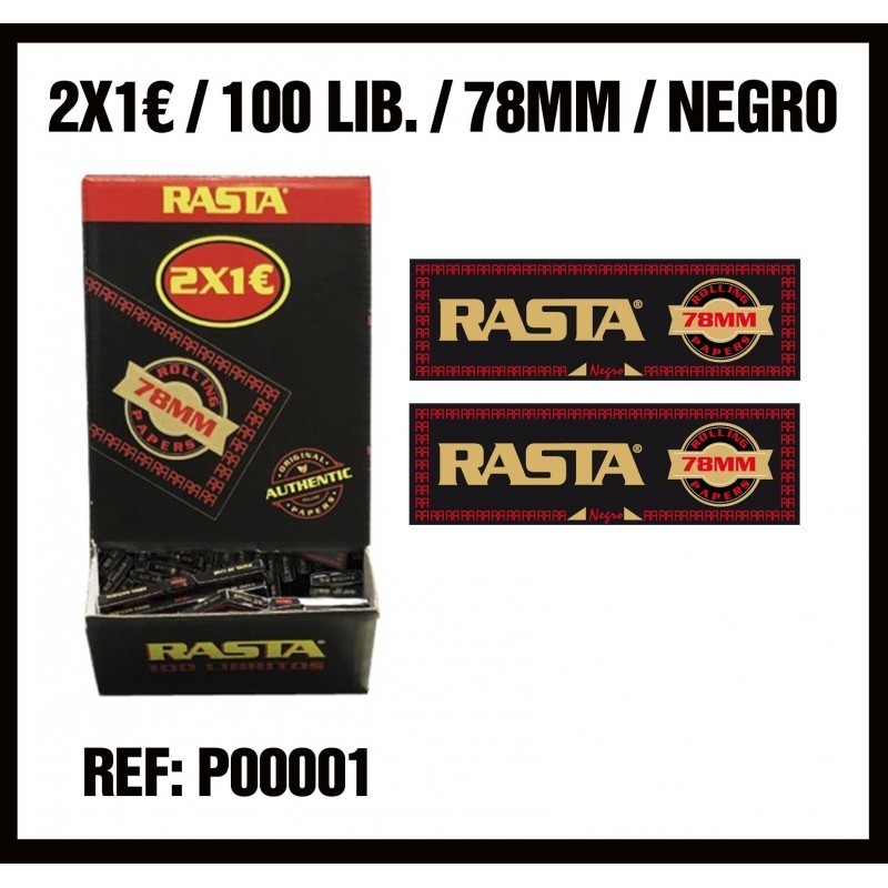 1 caja de 100 libritos de papel Rasta Negro . 1 1/4. 78mms.