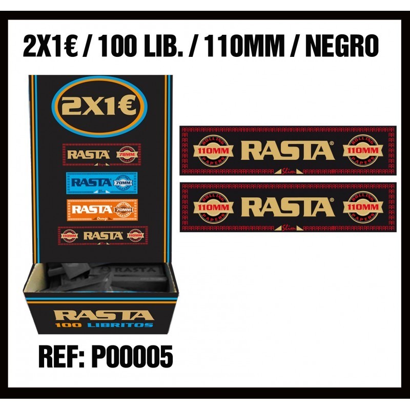 Papel Rasta king size slim 110mms. 100 libritos papel de fumar  largo y fino.