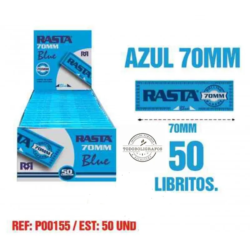 Papel Rasta Azul caja de 50 libritos. papel fino y corto.