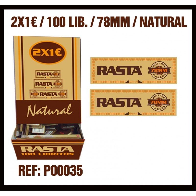 Rasta Natural 78 mms. 1 1/4. tamaño medio.1 caja de 100 libritos de  papel