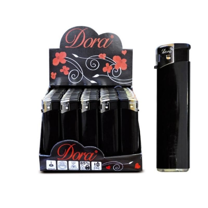 Caja de 50 mecheros electronicos Dora, negros.