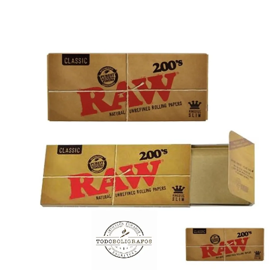 Papel Raw 200.  king size slim . 10 libritos de papel largo DL