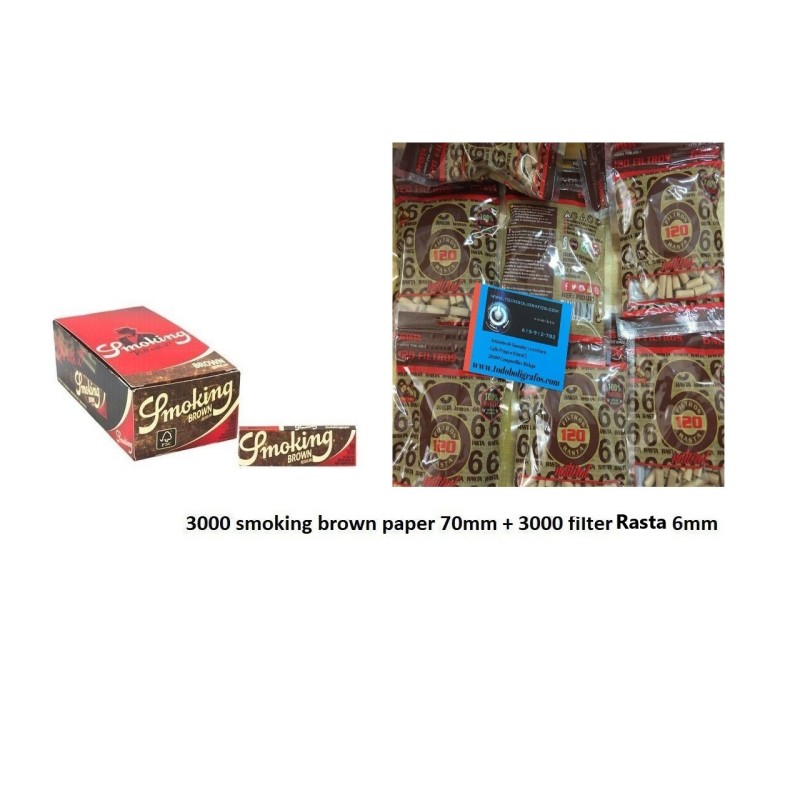Smoking Brown 50 libritos  + 3000 filtros Rasta Naturales slim .finos.