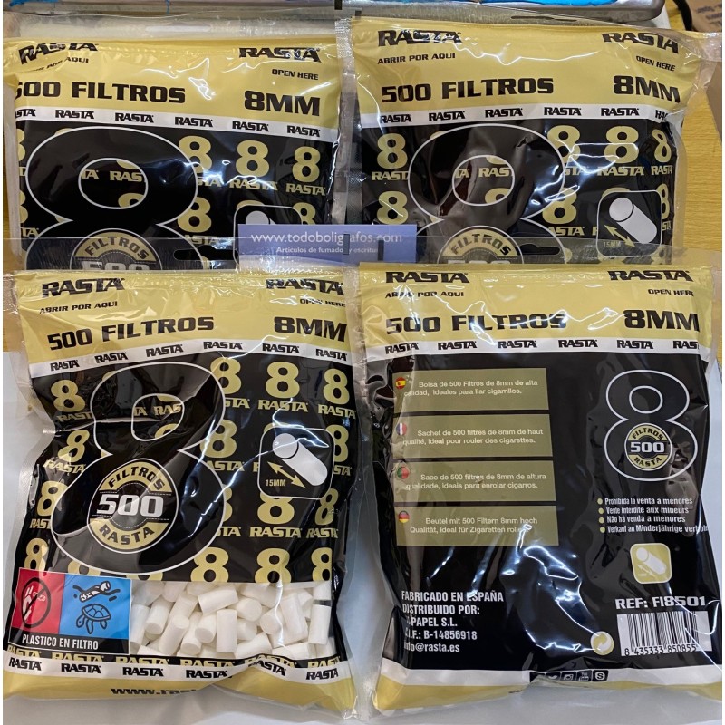 6 Bolsas Filtros Rasta Regulares 8 mms. total 3000 filtros gruesos.