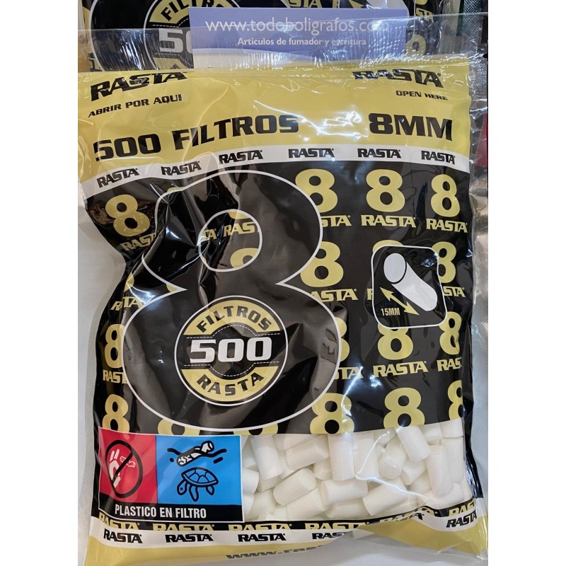 5 Bolsas de filtros Rasta regular  8mms.  en bolsas de 500 unidades.